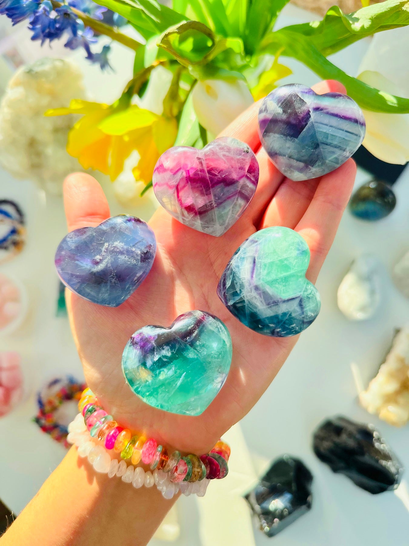 Rainbow Fluorite Hearts ๐