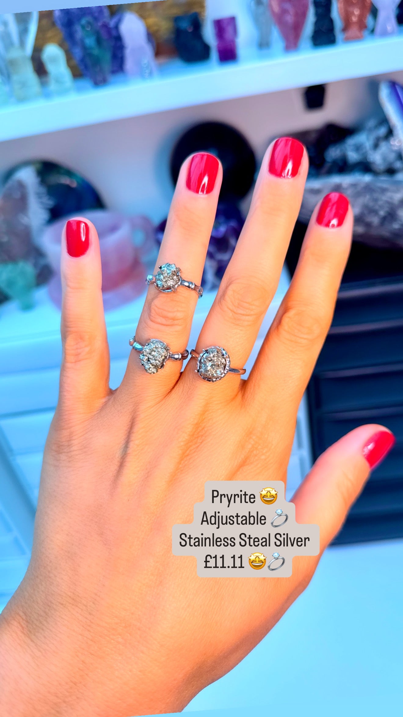 ๐ซ Pyrite Crystal Ring ๐ ๐ซ
(Adjustable Stainless Steel โข Silver โข Raw Pyrite Drizzy)