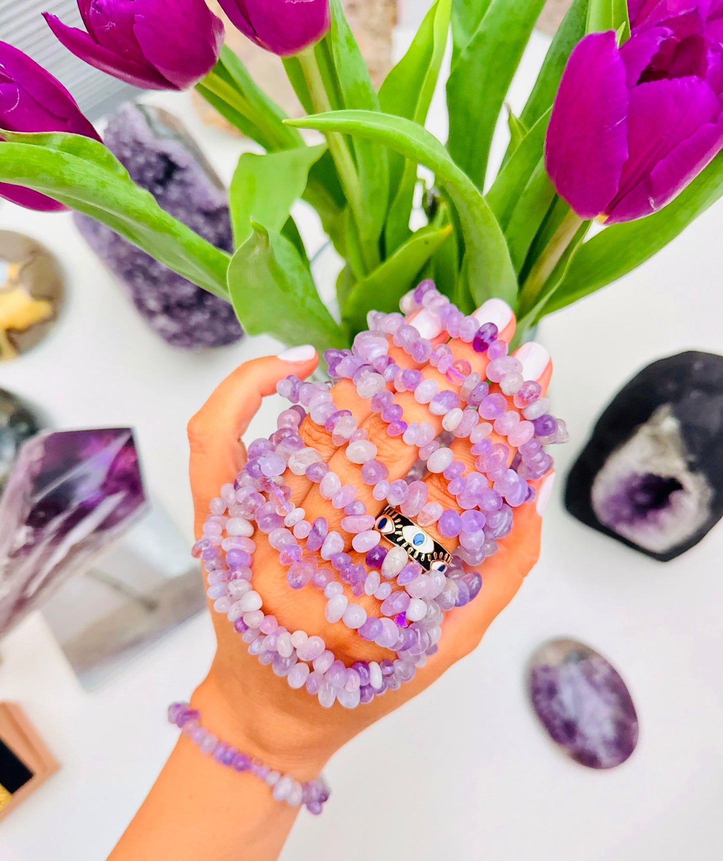 Amethyst Lavender Jellybean Crystal Bracelets ð