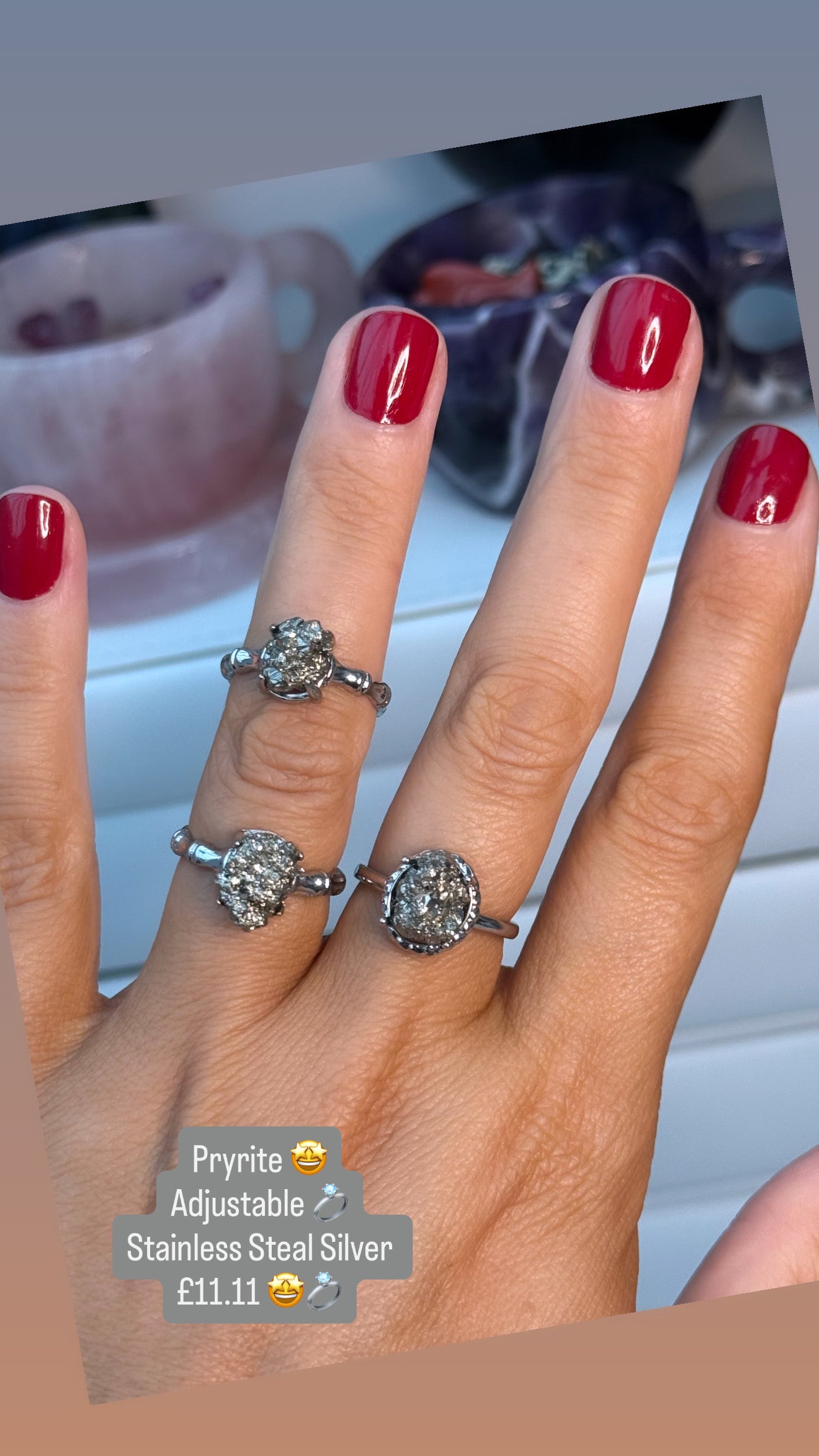 ๐ซ Pyrite Crystal Ring ๐ ๐ซ
(Adjustable Stainless Steel โข Silver โข Raw Pyrite Drizzy)