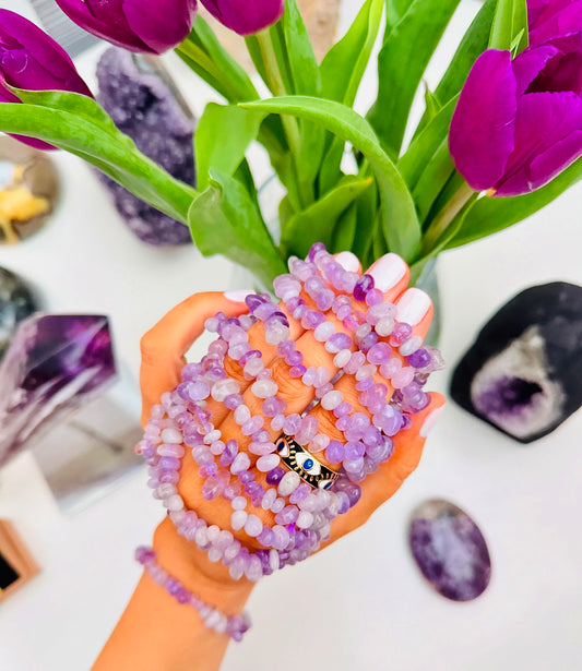 Amethyst Lavender Jellybean Crystal Bracelets ๐