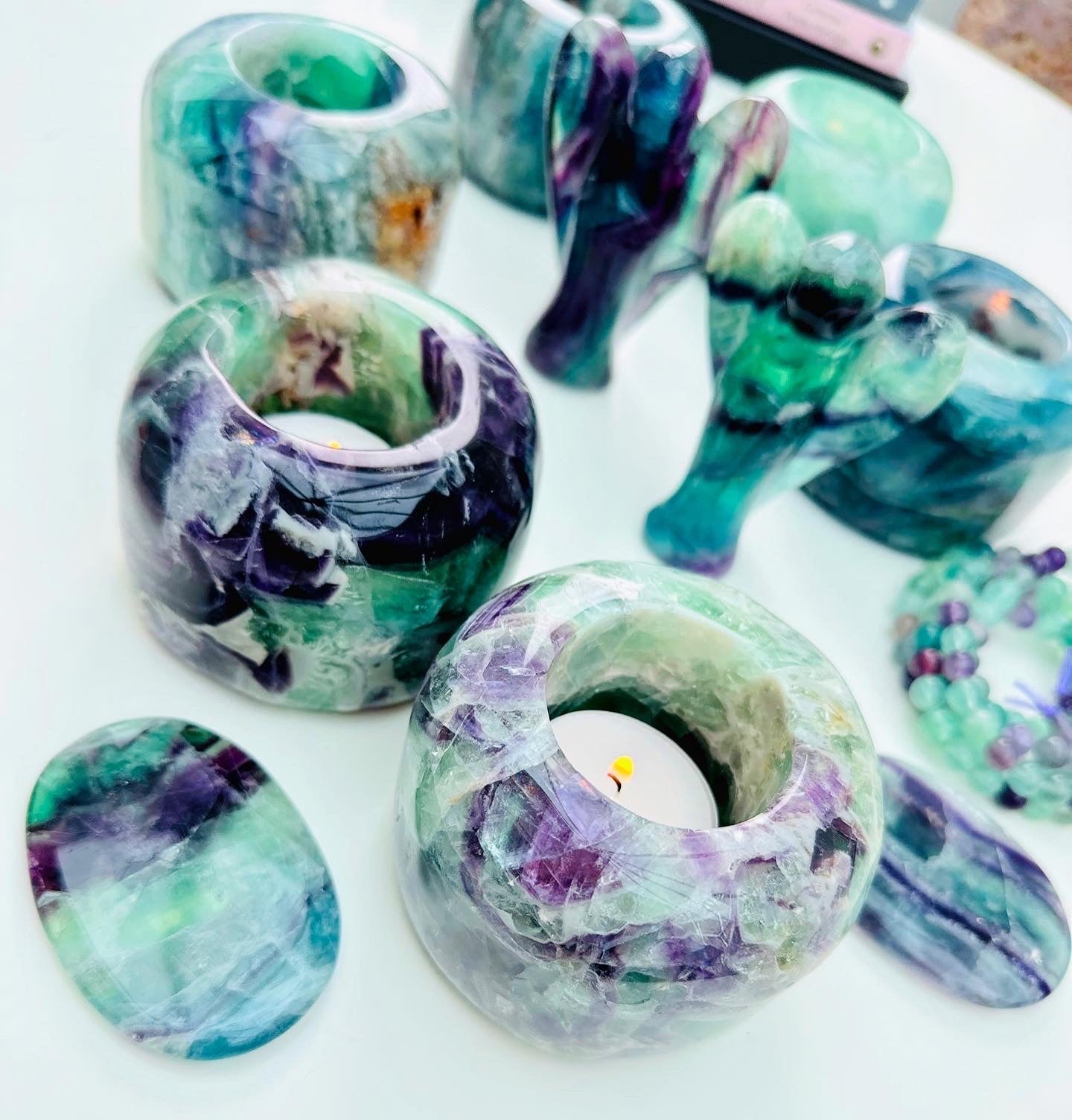 Rainbow Fluorite T Light Candle Holder ๐ฏ๏ธ๐
