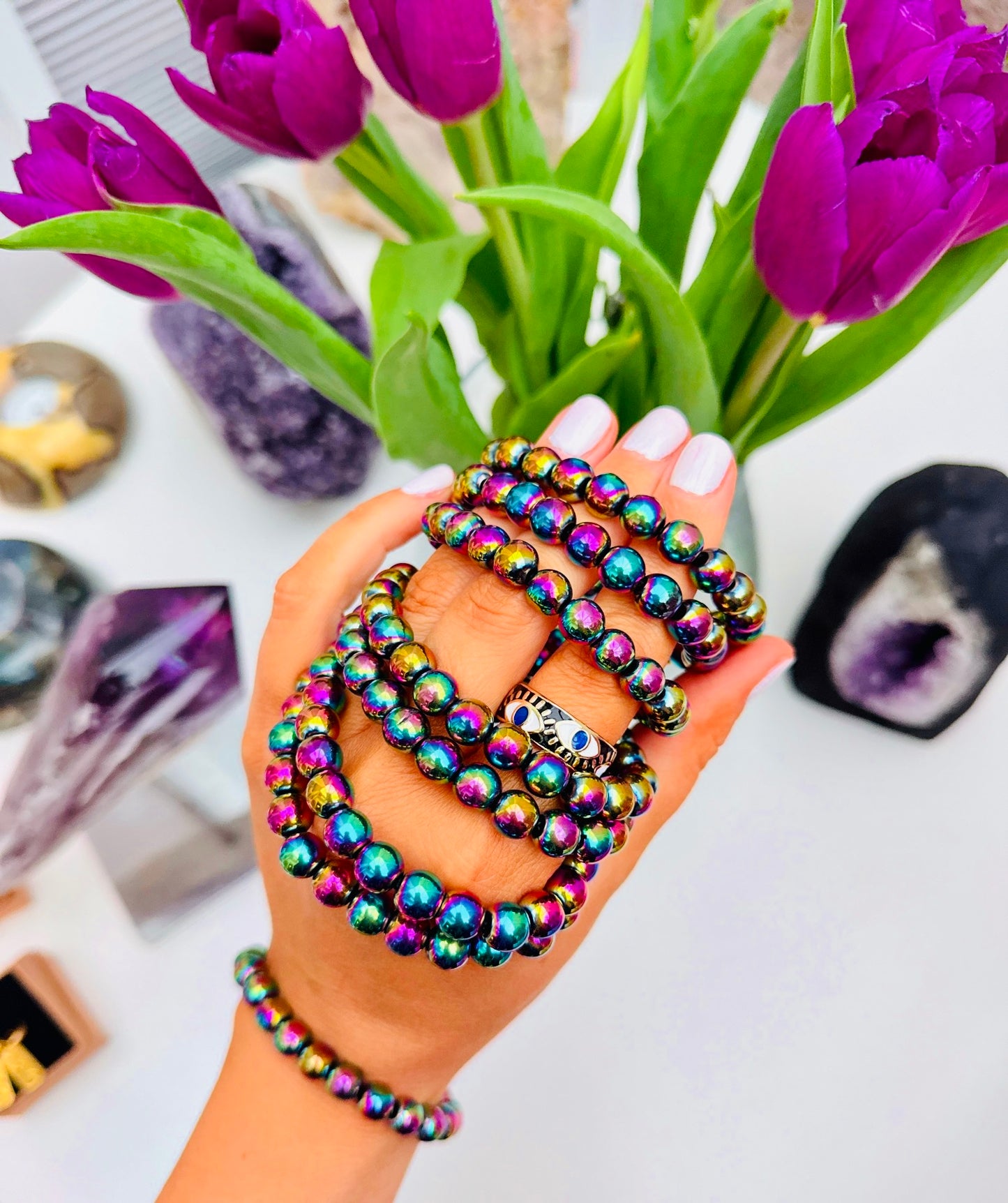 Rainbow Hematite Powerbead Bracelets ๐