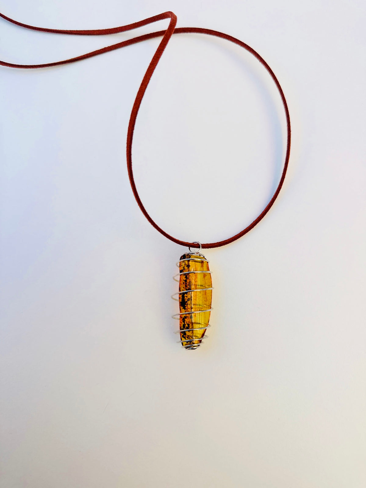 Amber Spiral Pendant on Vegan Suede