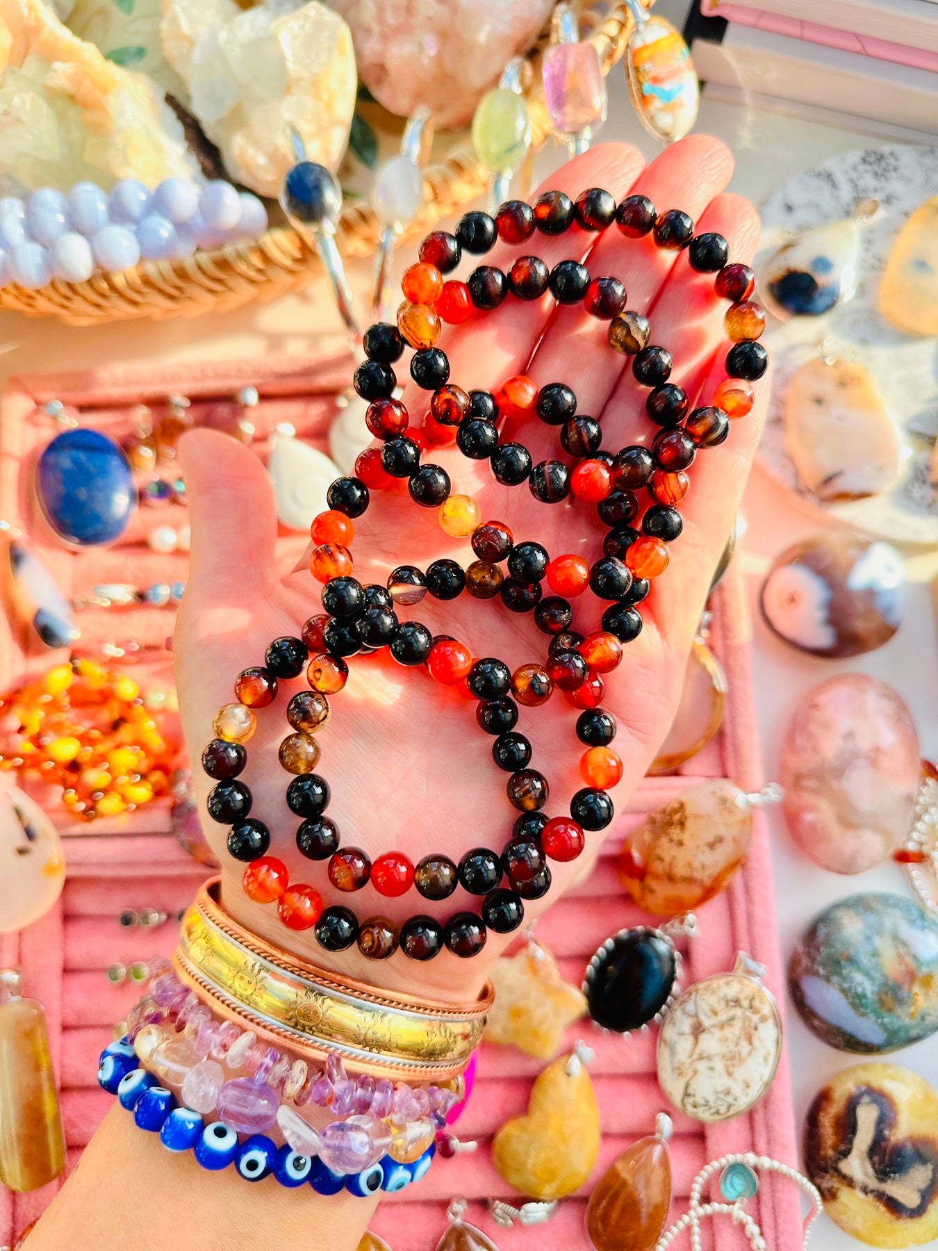 Sardonyx Bead Bracelets 📿🧡🖤❤️