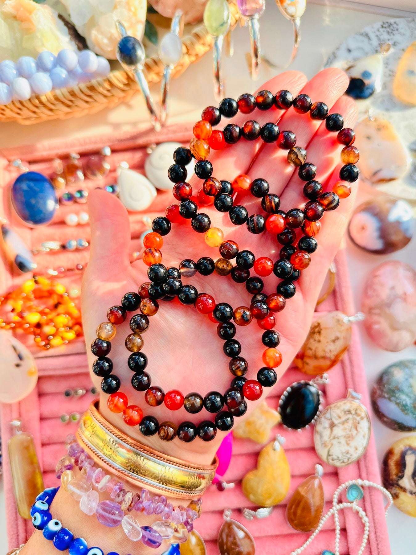 Sardonyx Bead Bracelets 📿🧡🖤❤️