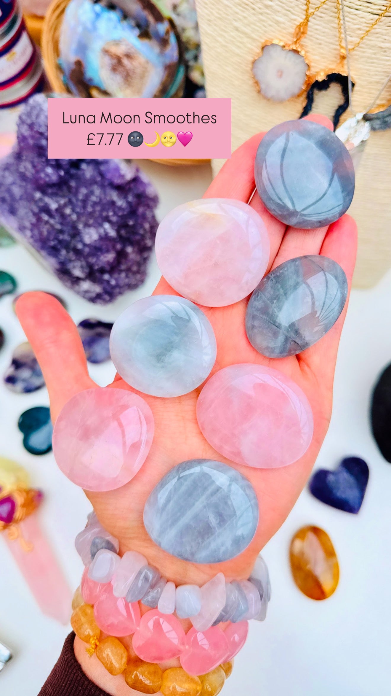 Luna Moon Quartz Crystal Smooth Stones 🌸🌷🌚🌝