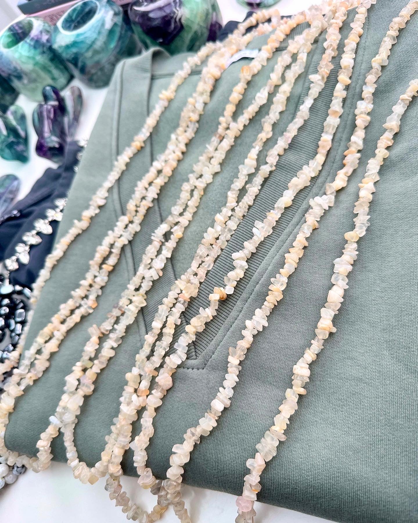 Pearly Moonstone Long Crystal Necklaces ðŋðð