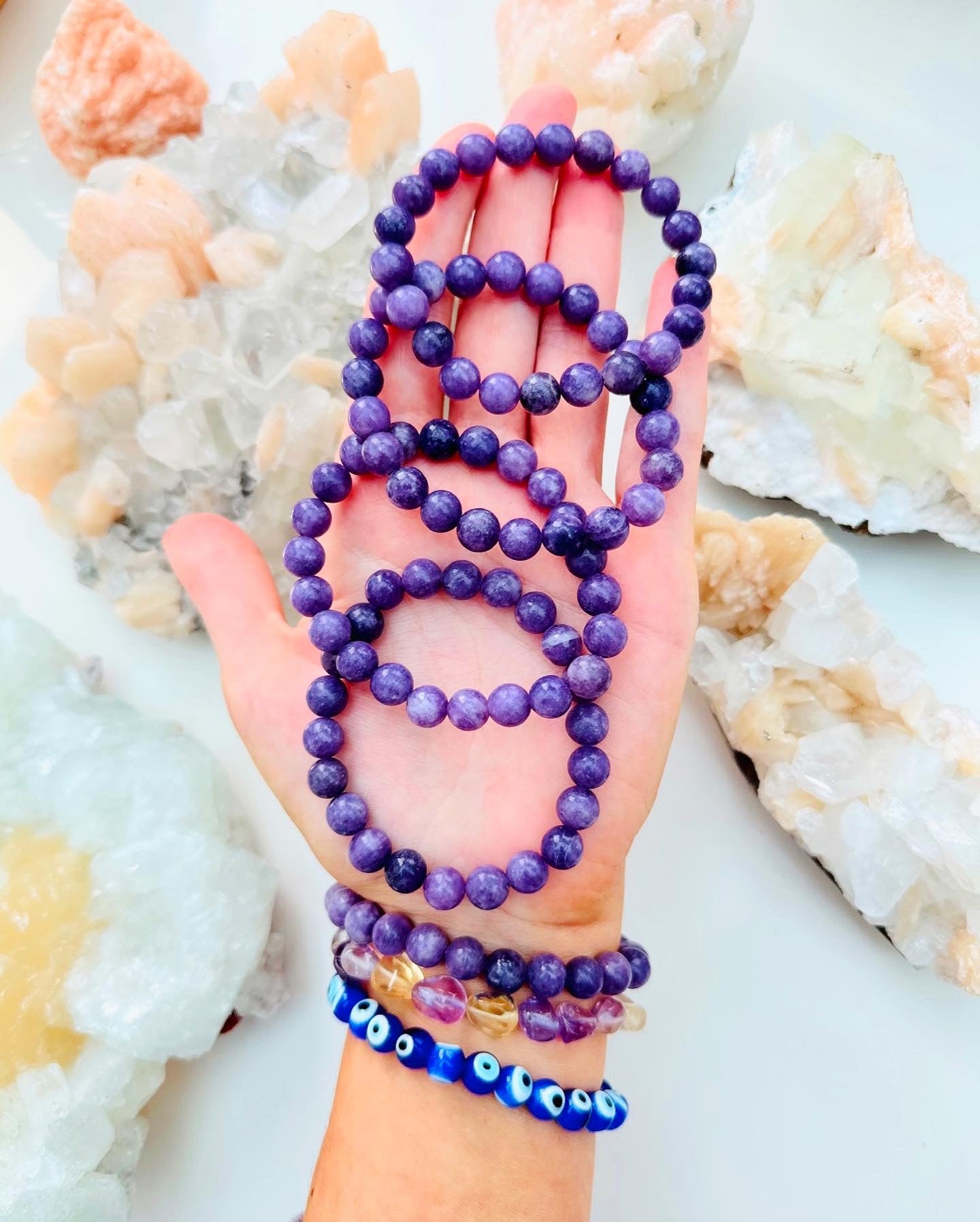 Lepidolite Crystal Bead Bracelets ๐ฟ๐ฎ๐๐