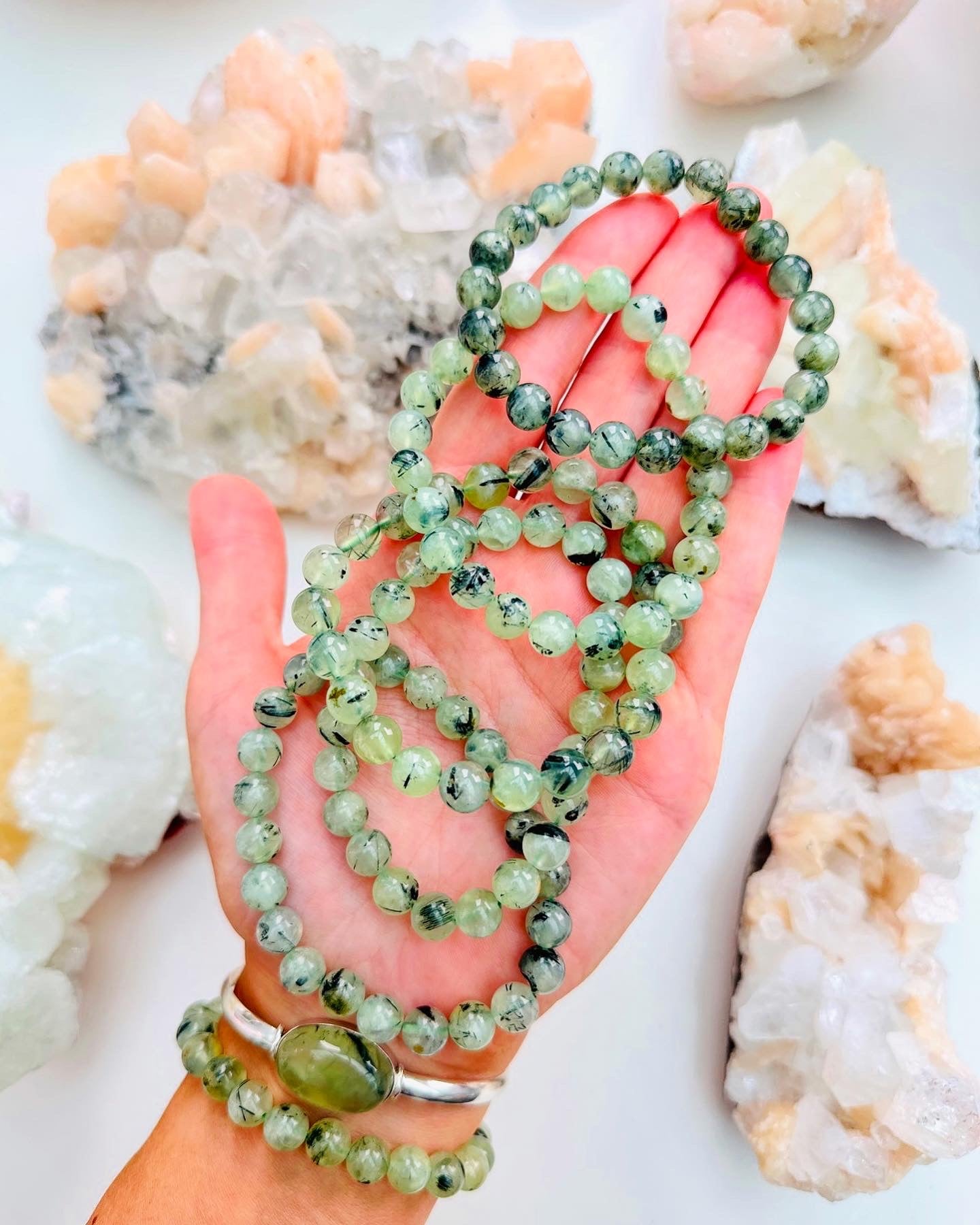 Prehnite with Epidote Bead Bracelets ๐ฟ๐๐ค