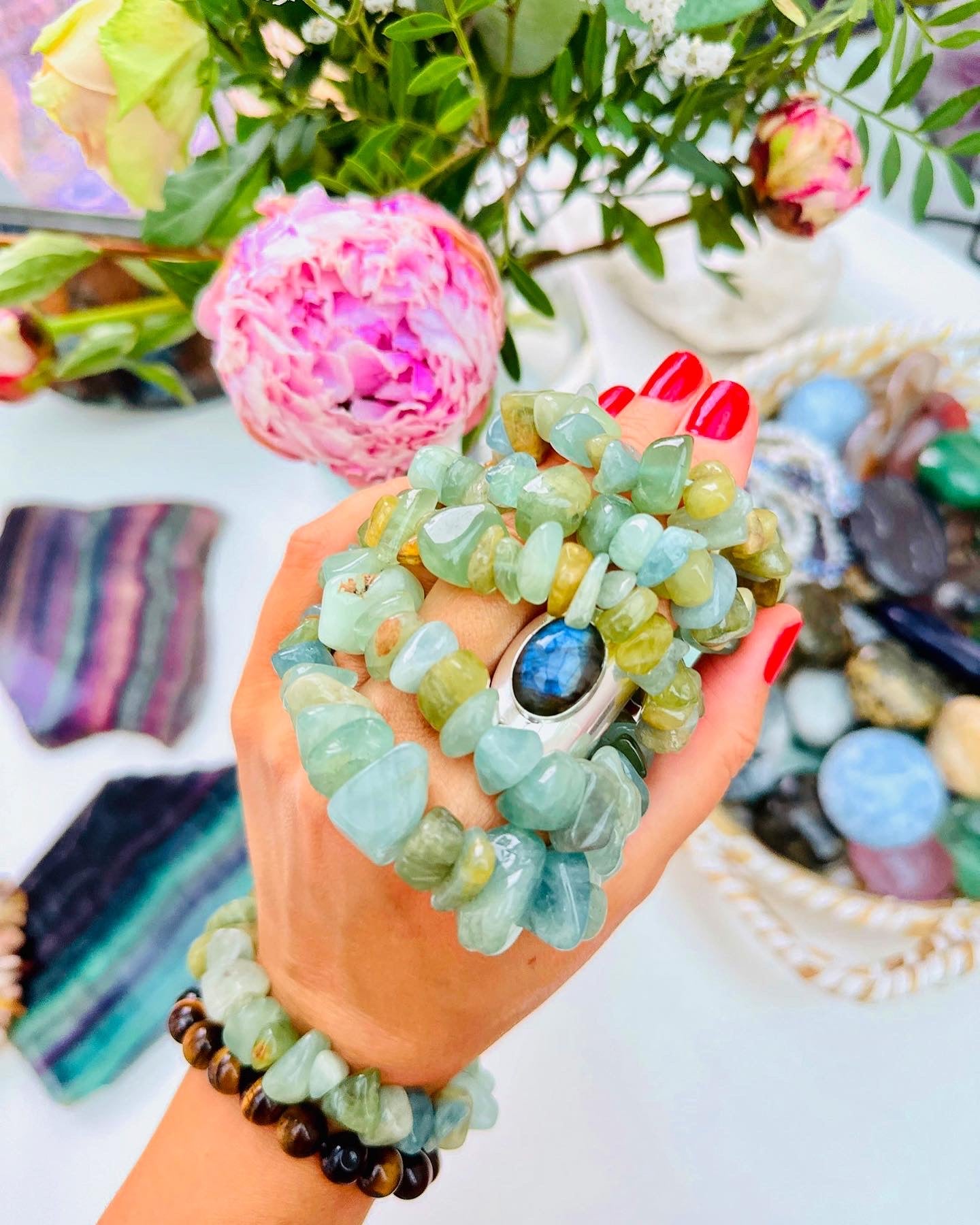 Lemurian Aquatine Calcite Chunky Bracelets