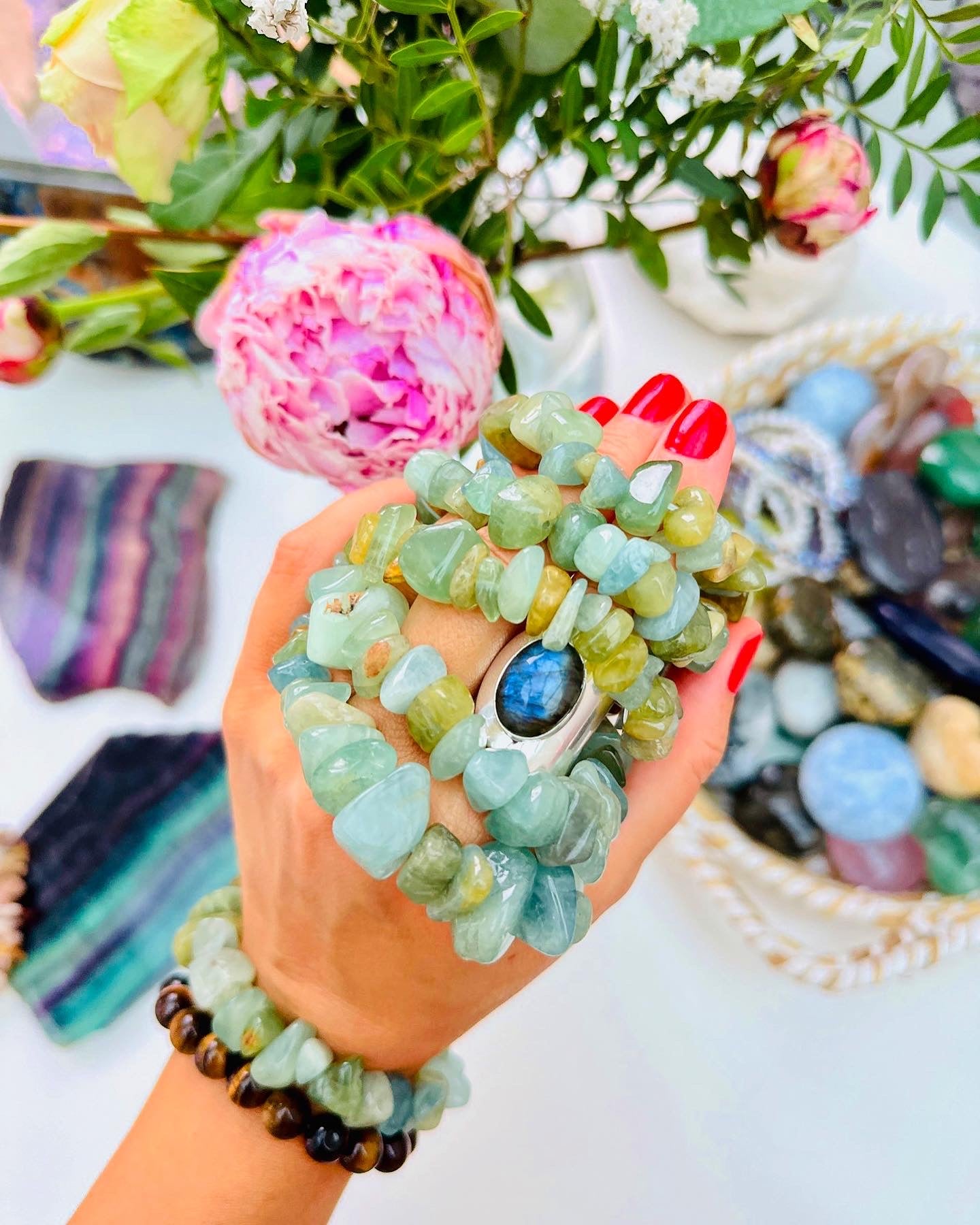Lemurian Aquatine Calcite Chunky Bracelets