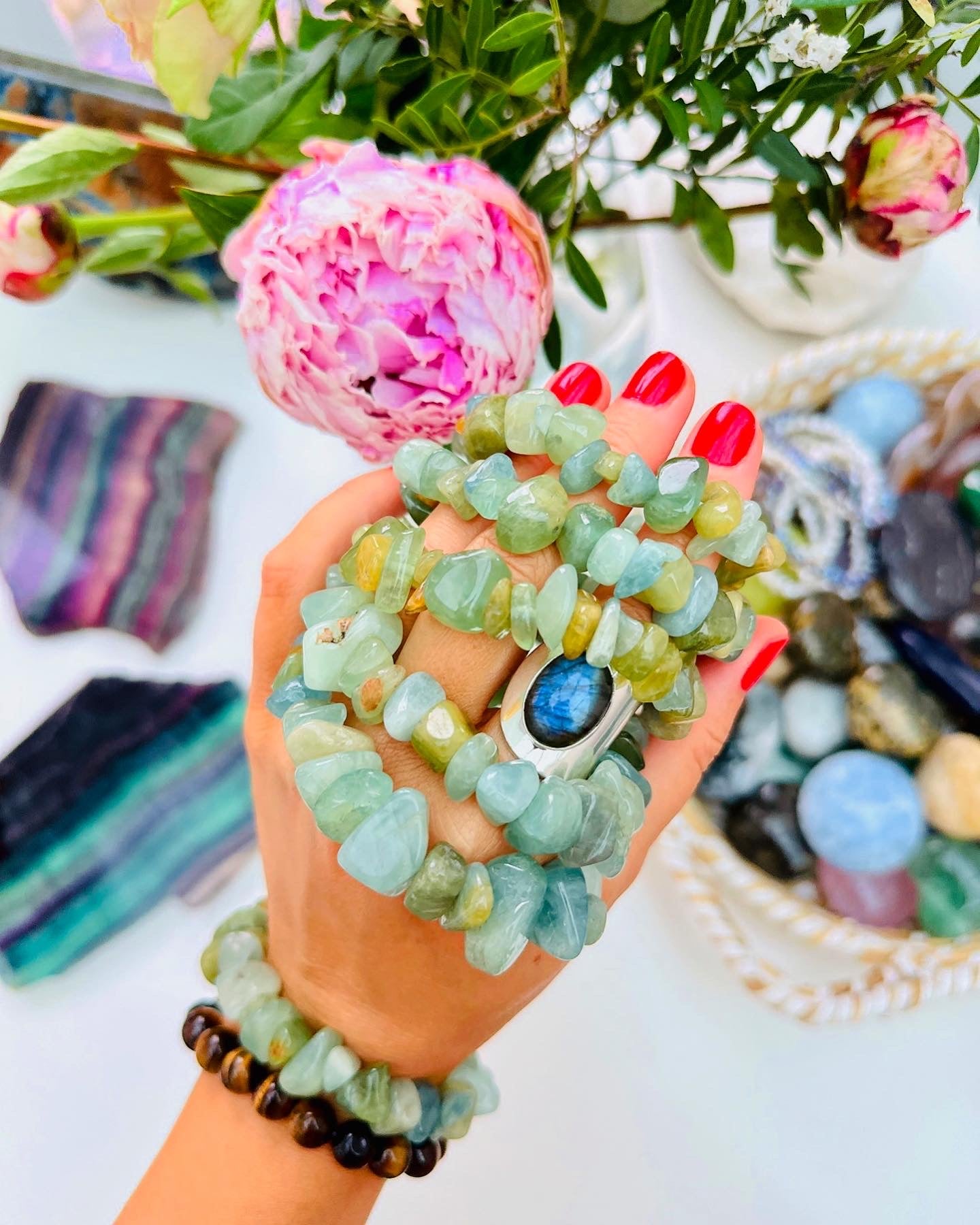 Lemurian Aquatine Calcite Chunky Bracelets