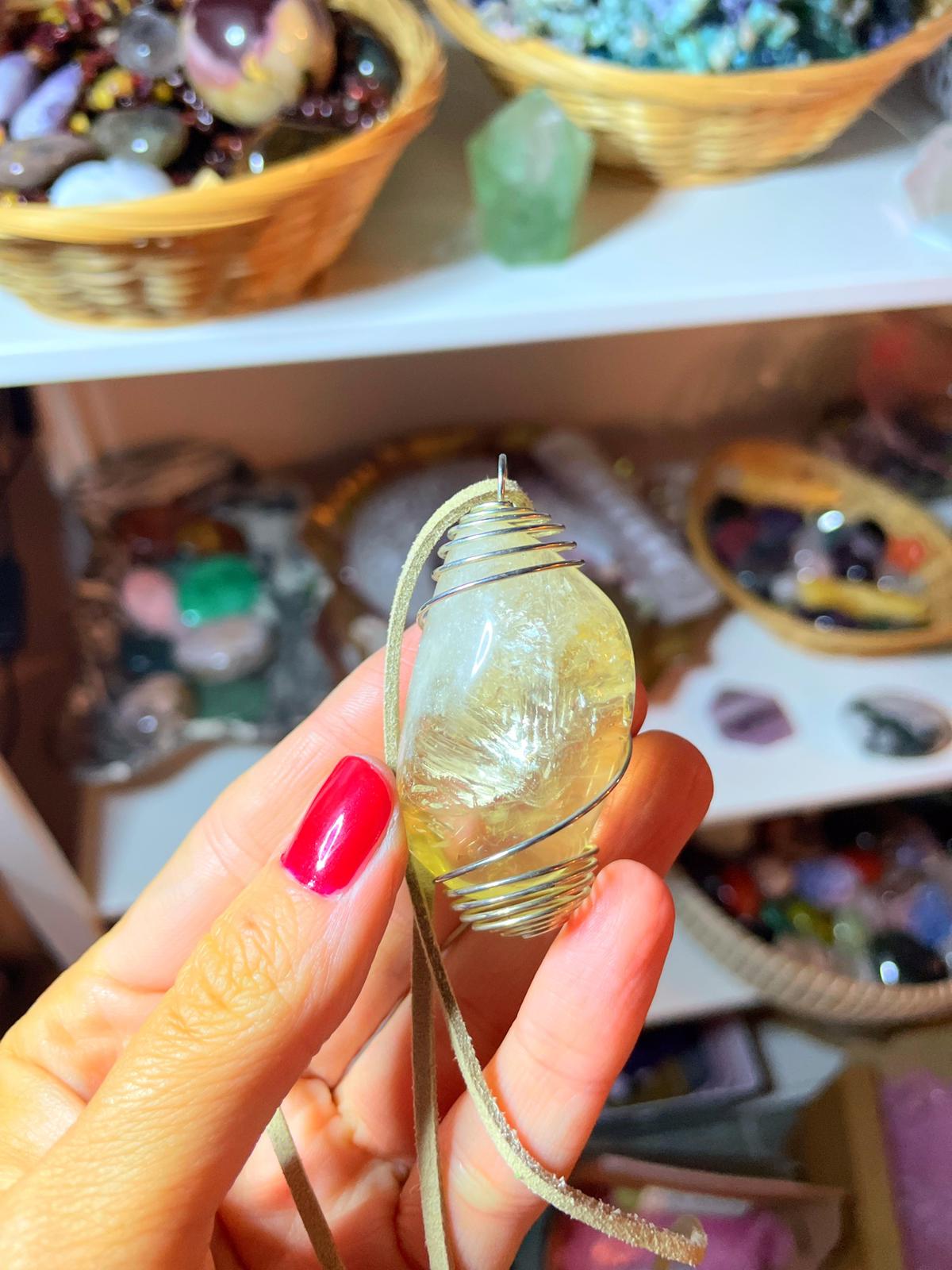 Citrine Boho Spiral Pendants with vegan suede necklace