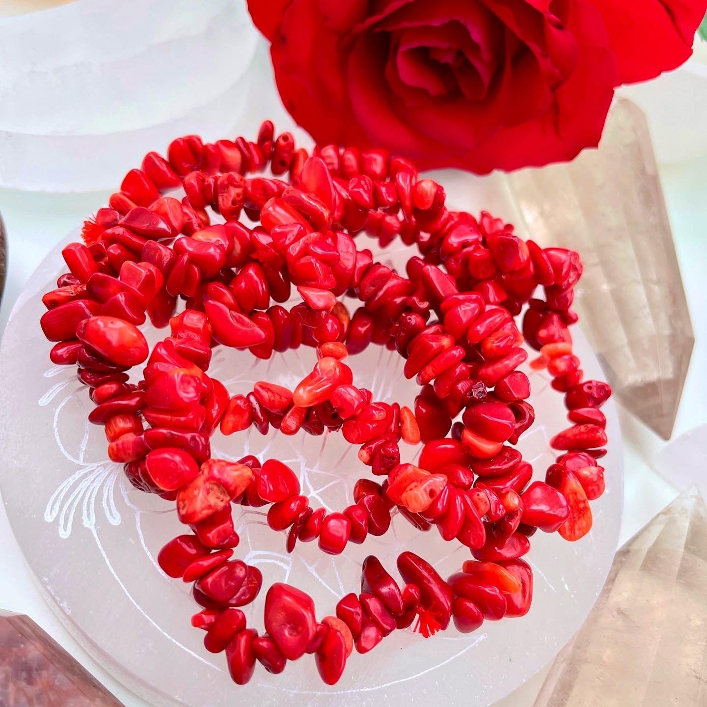 Red Coral Bamboo Crystal Bracelets 📿❤️❤️❤️