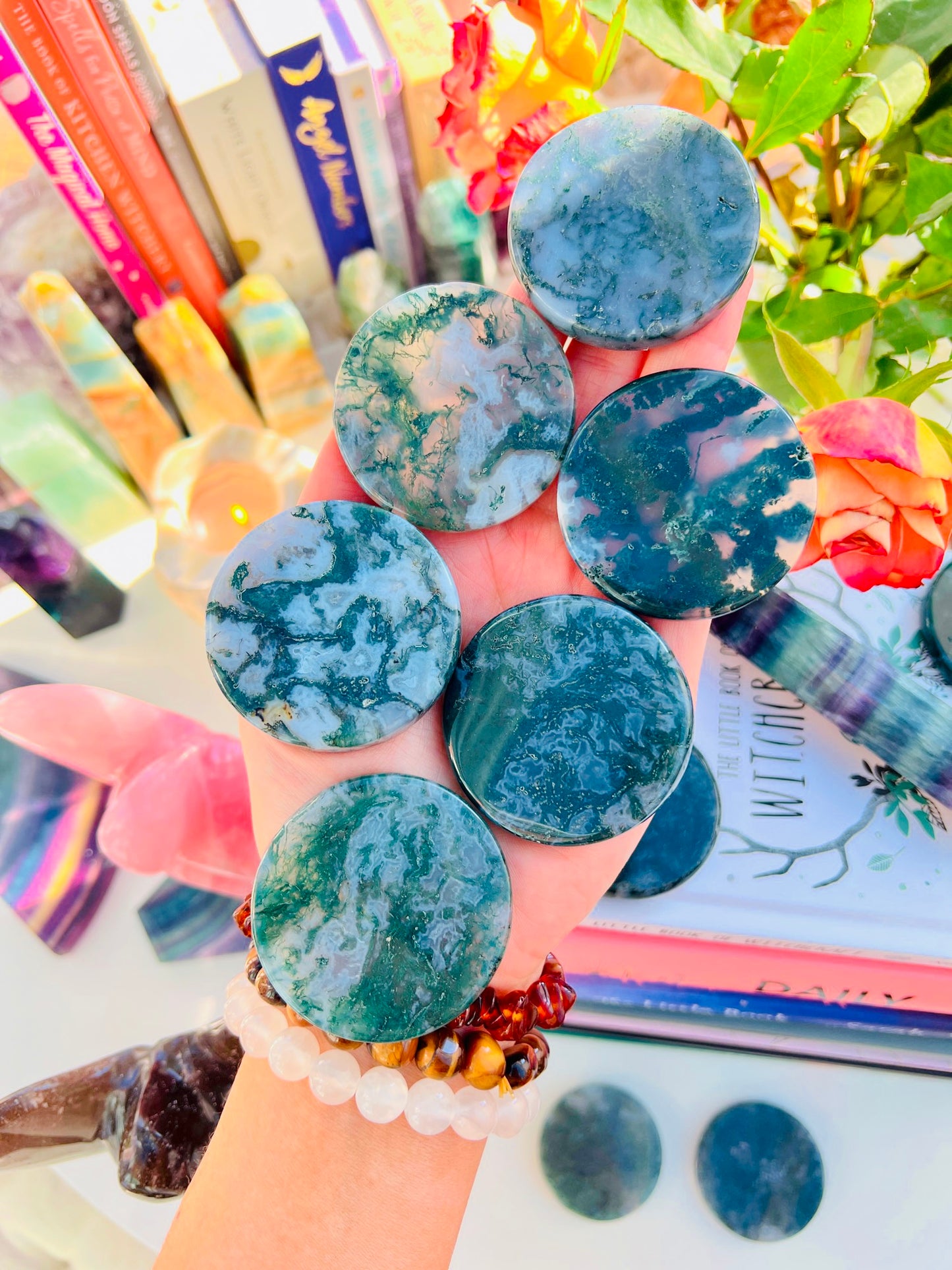 Giant Moss Agate Discs