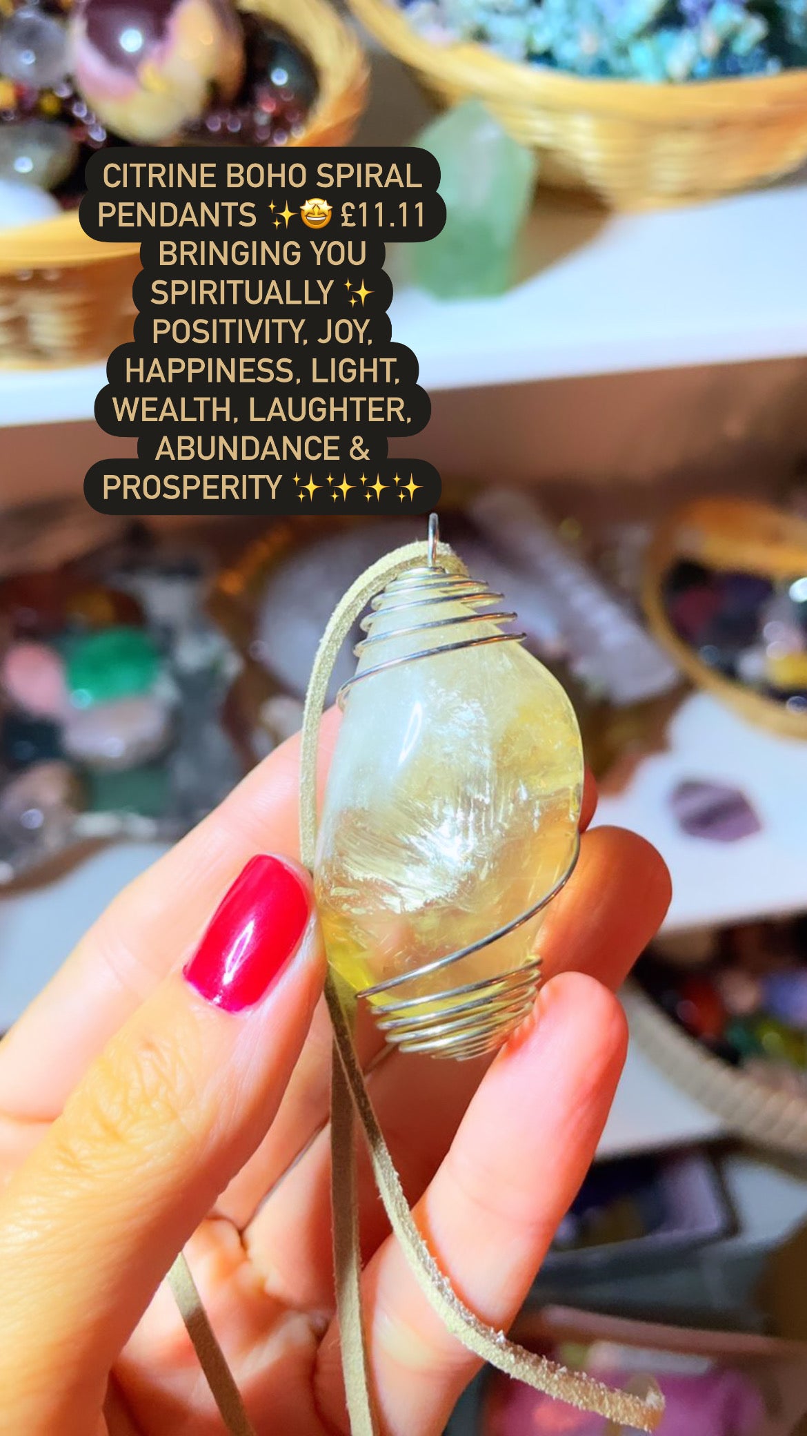 Citrine Boho Spiral Pendants with vegan suede necklace