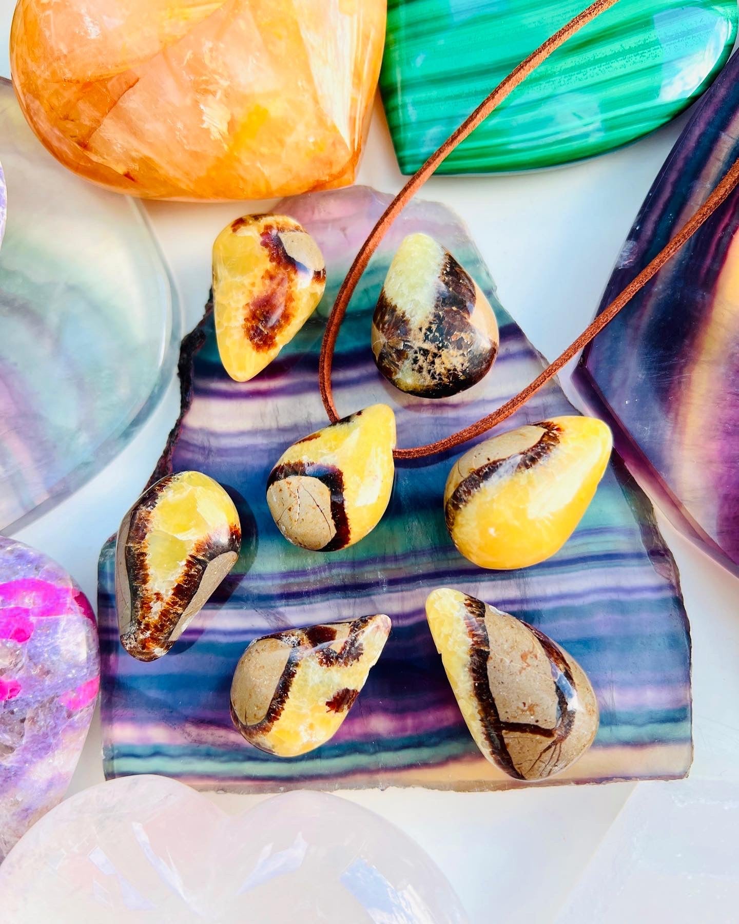 Septarian ðððĪ Boho Dragon Stone pendants on vegan suede ðĪððēð