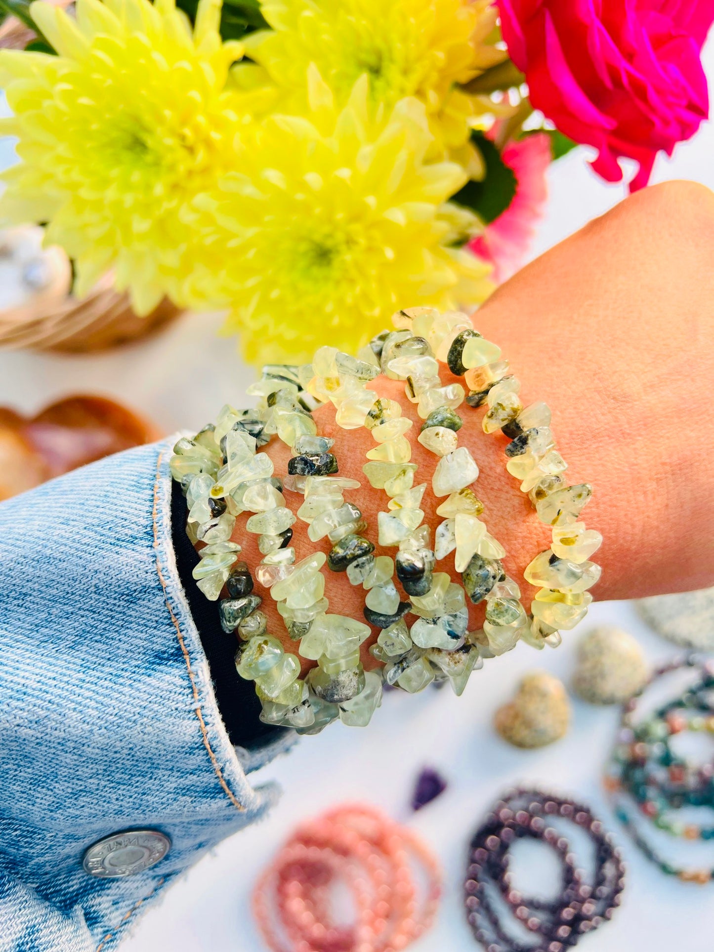 Prehnite with Epidote Bracelets ๐๐ค