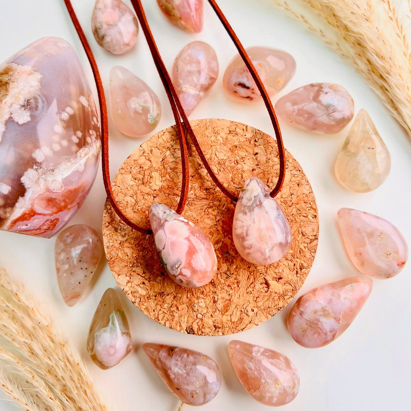 Flower Agate Boho Tear Pendants