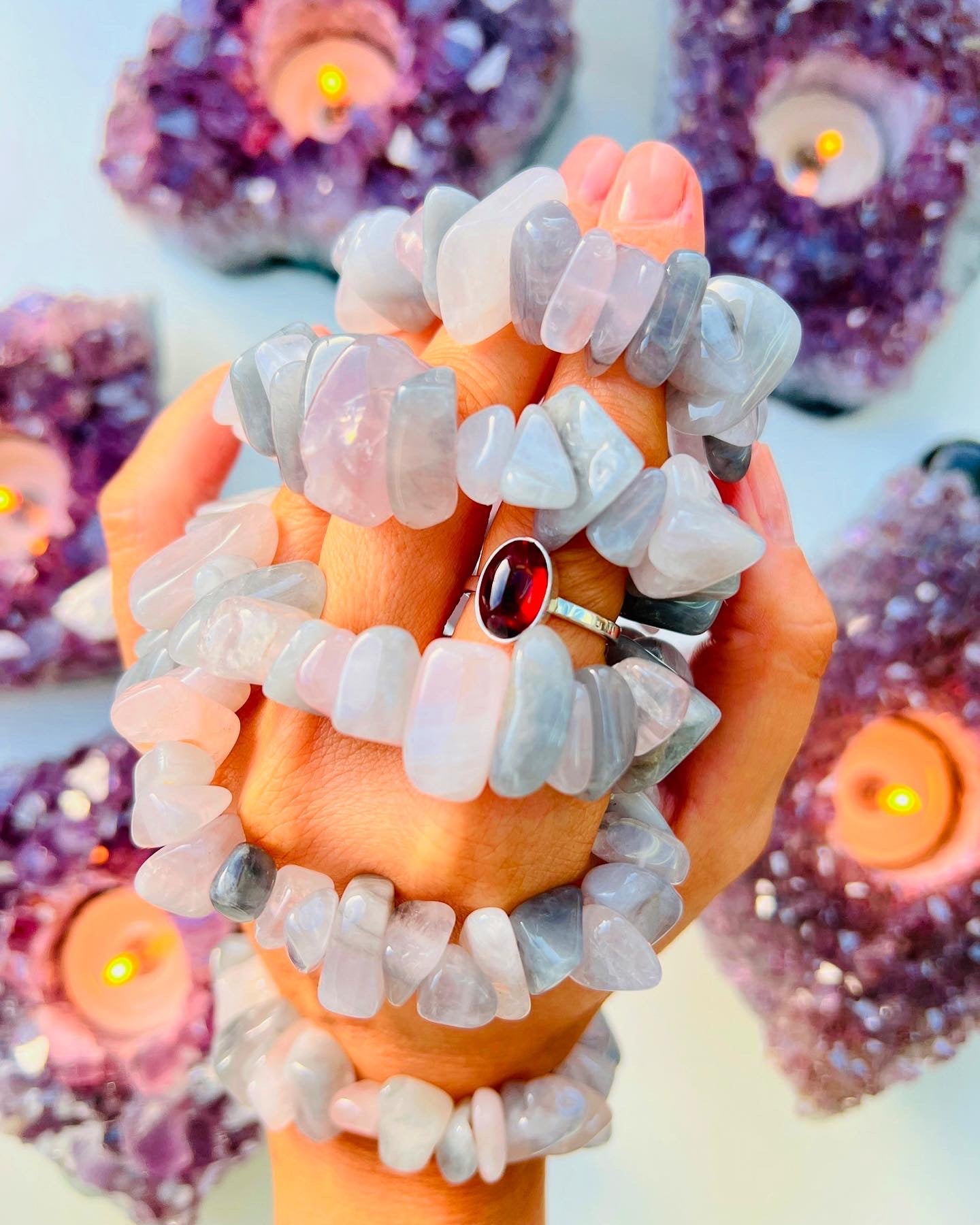 Luna Moon Rose Quartz Chunky Bracelet