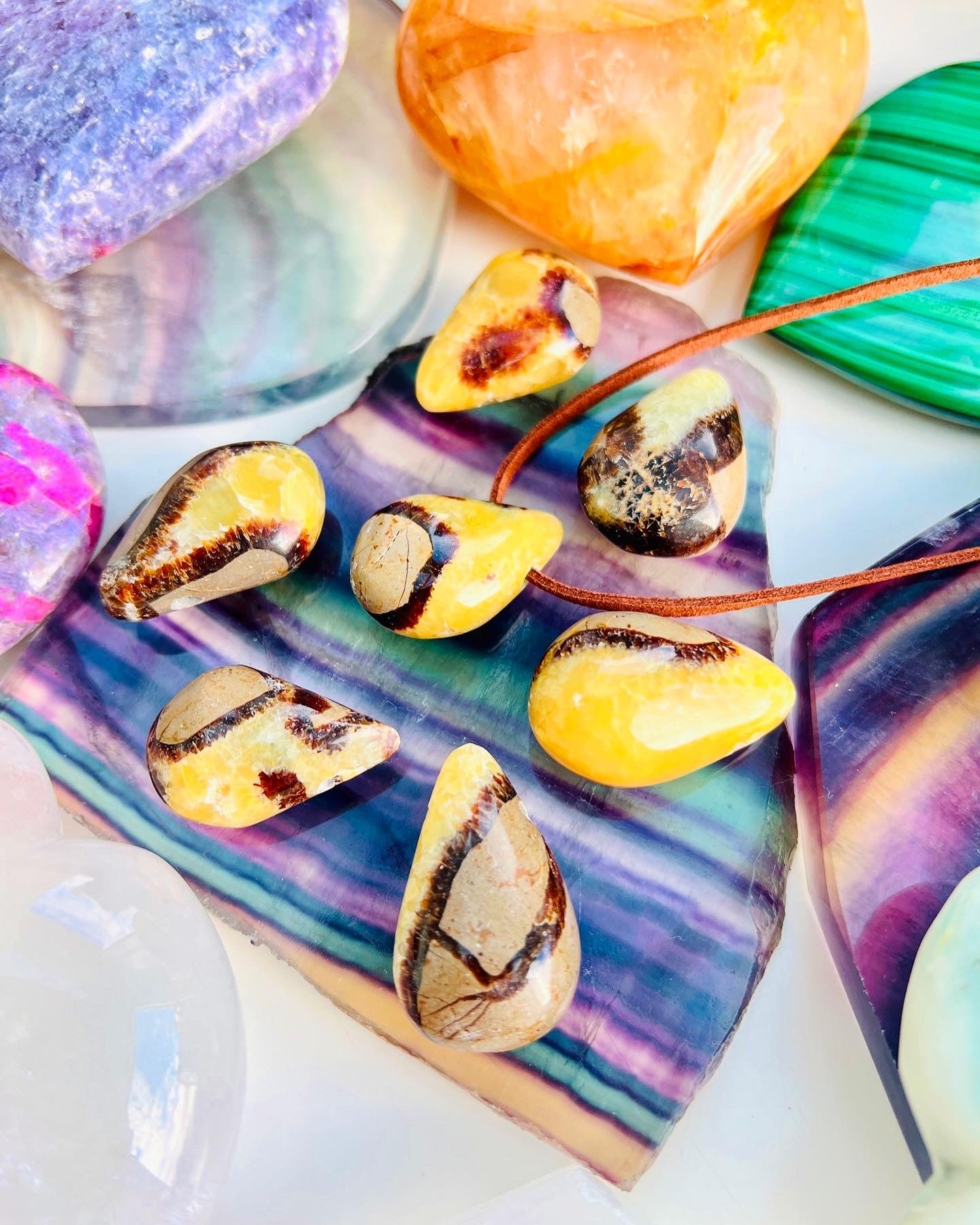 Septarian ðððĪ Boho Dragon Stone pendants on vegan suede ðĪððēð