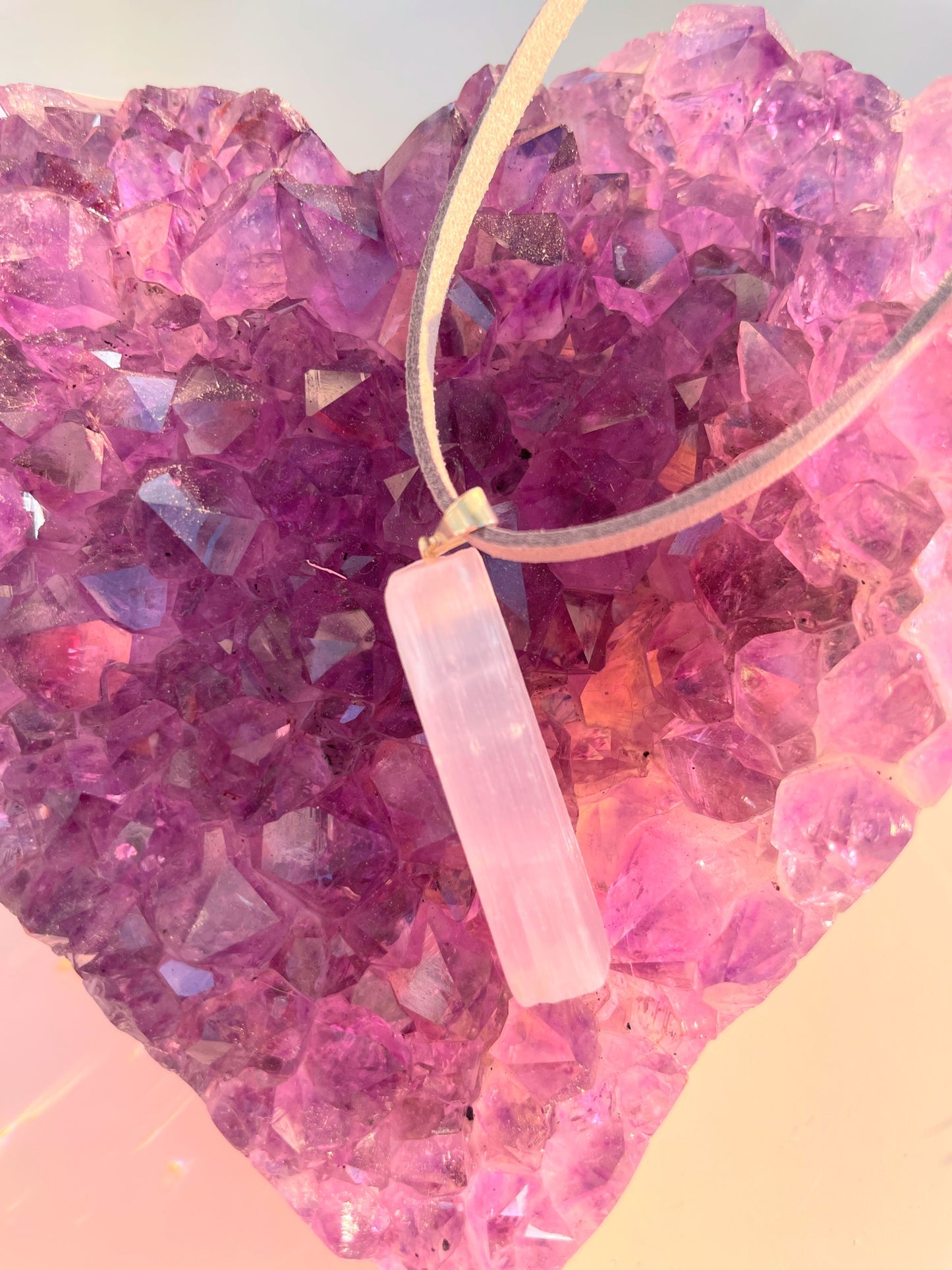 Selenite pendant on vegan suede ðĪ