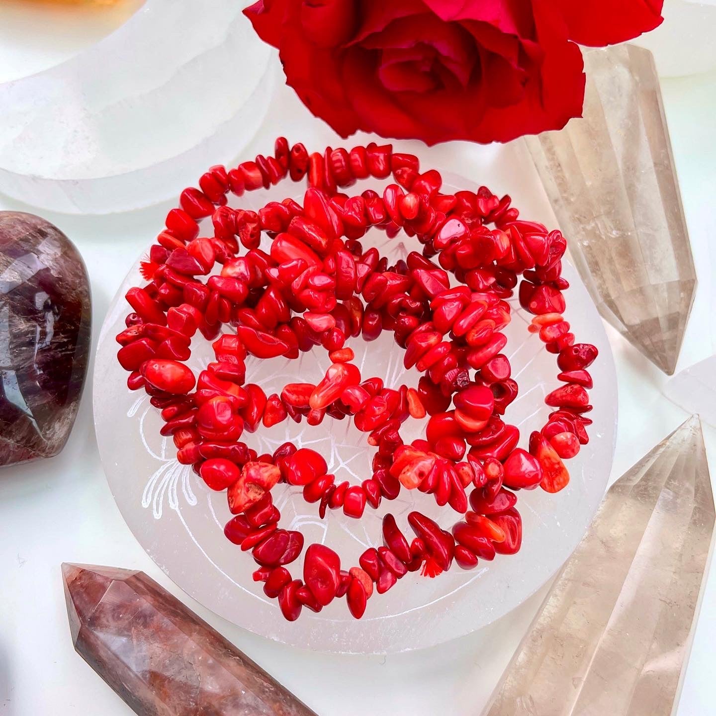 Red Coral Bamboo Crystal Bracelets 📿❤️❤️❤️