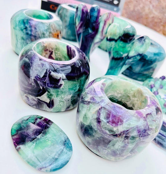 Rainbow Fluorite T Light Candle Holder 🕯️🌈