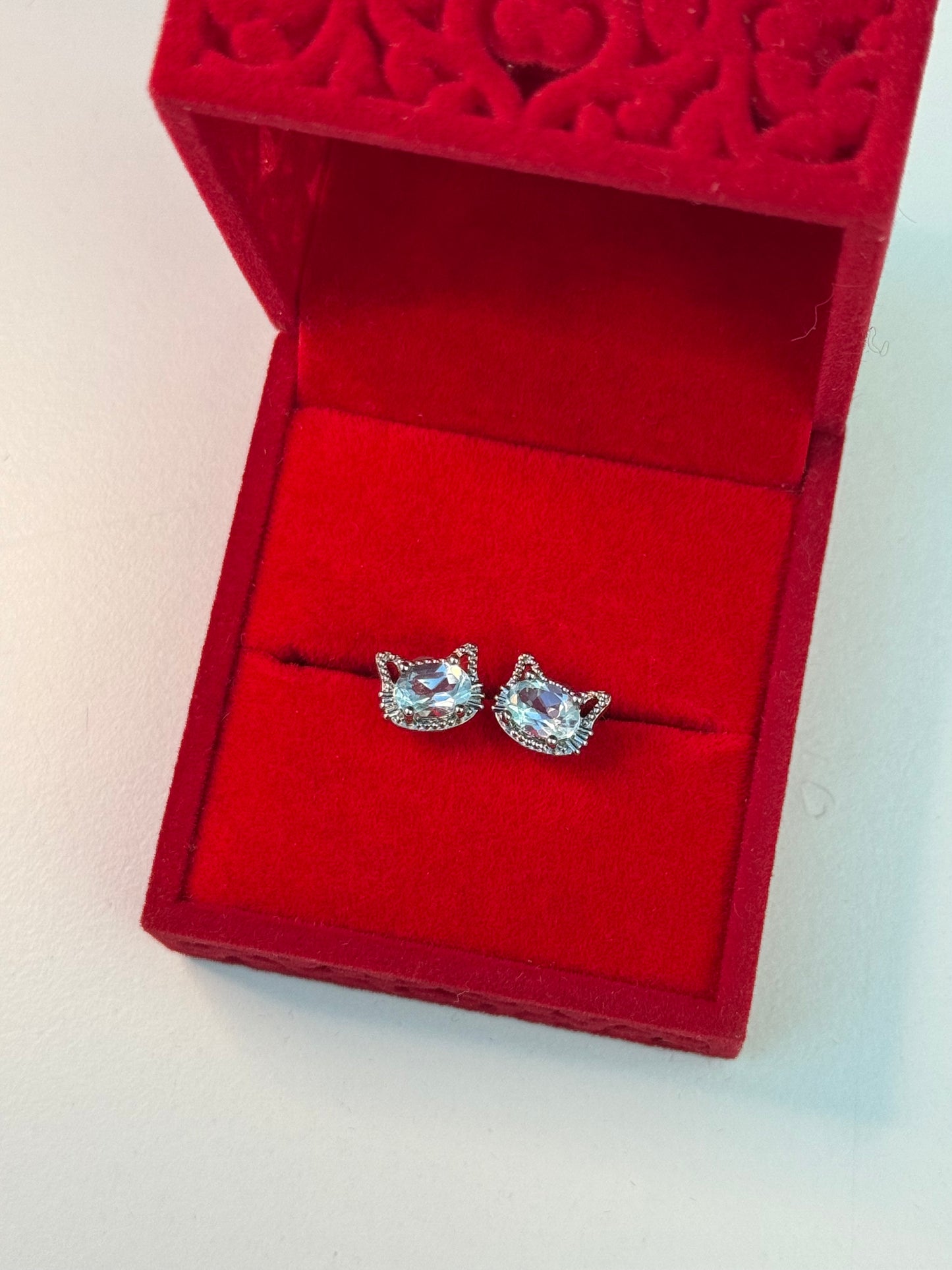 Aquamarine Cat Studs ~ Silver 925 😻💎