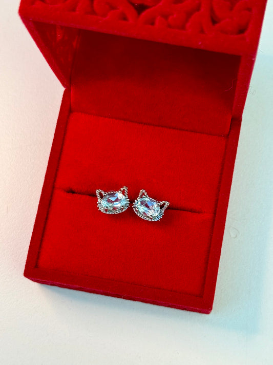 Aquamarine Cat Studs ~ Silver 925 😻💎