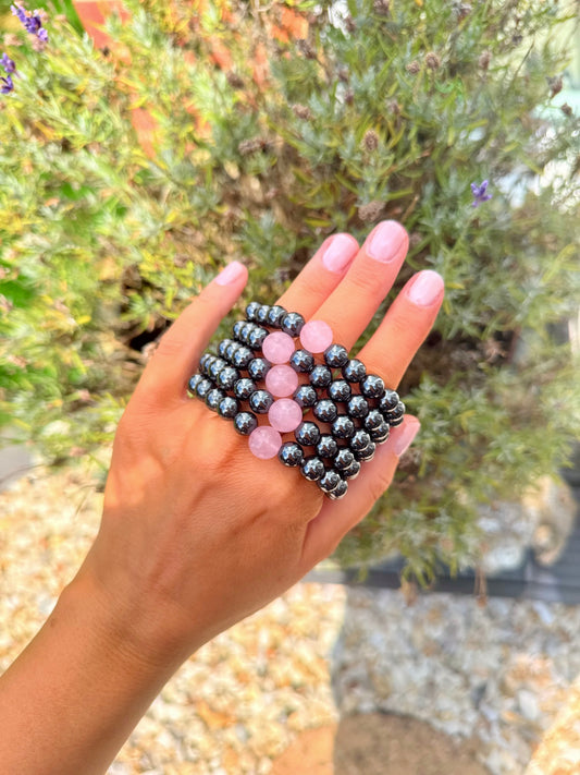 Magnetic Hematite with Rose Quartz 🌹 Bracelets 💕