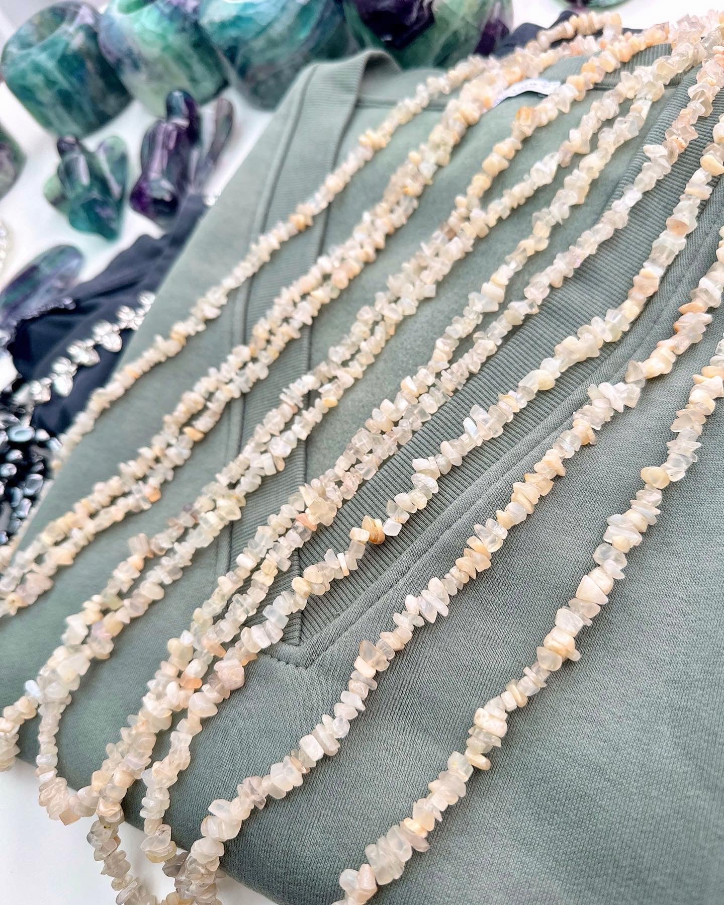Pearly Moonstone Long Crystal Necklaces 📿🐚🌝