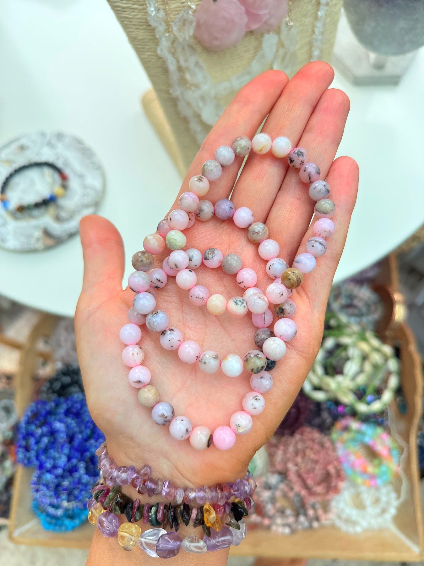 Pink Opal Bead Bracelets 🎀🌸📿