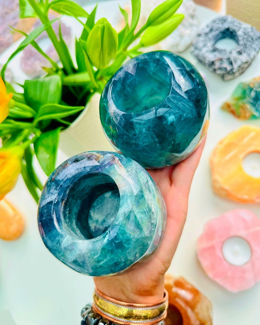 Rainbow Fluorite Crystal Candle T Light Holders 🕯️🔮🌈💎