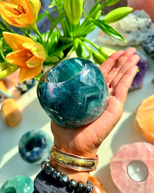 Rainbow Fluorite Crystal Candle T Light Holders 🕯️🔮🌈💎