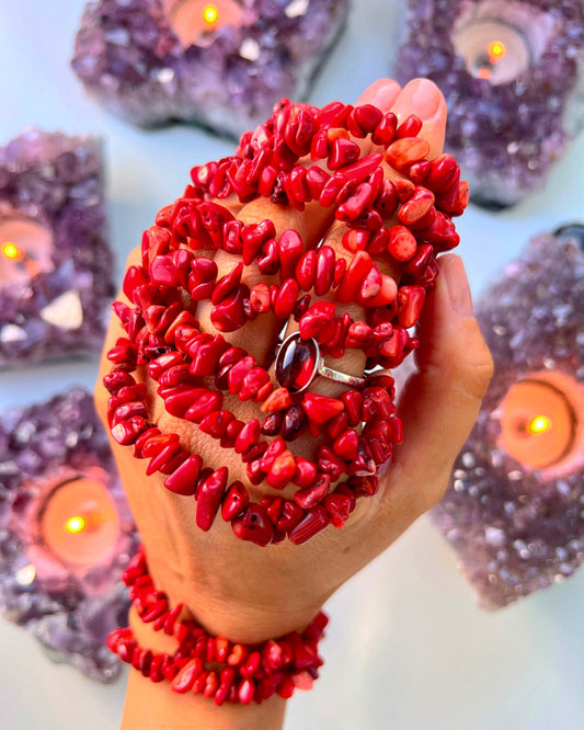 Red Coral Bamboo Crystal Bracelets 📿❤️❤️❤️