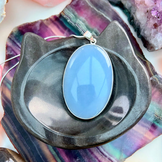 Large Angelite Crystal Pendant Silver 925