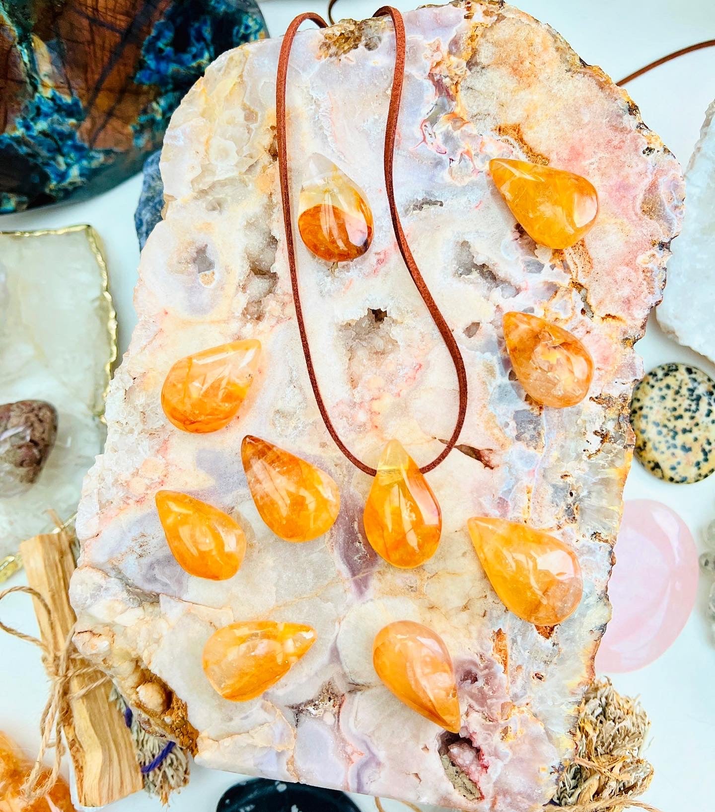 Golden Healer Boho necklace with vegan suede