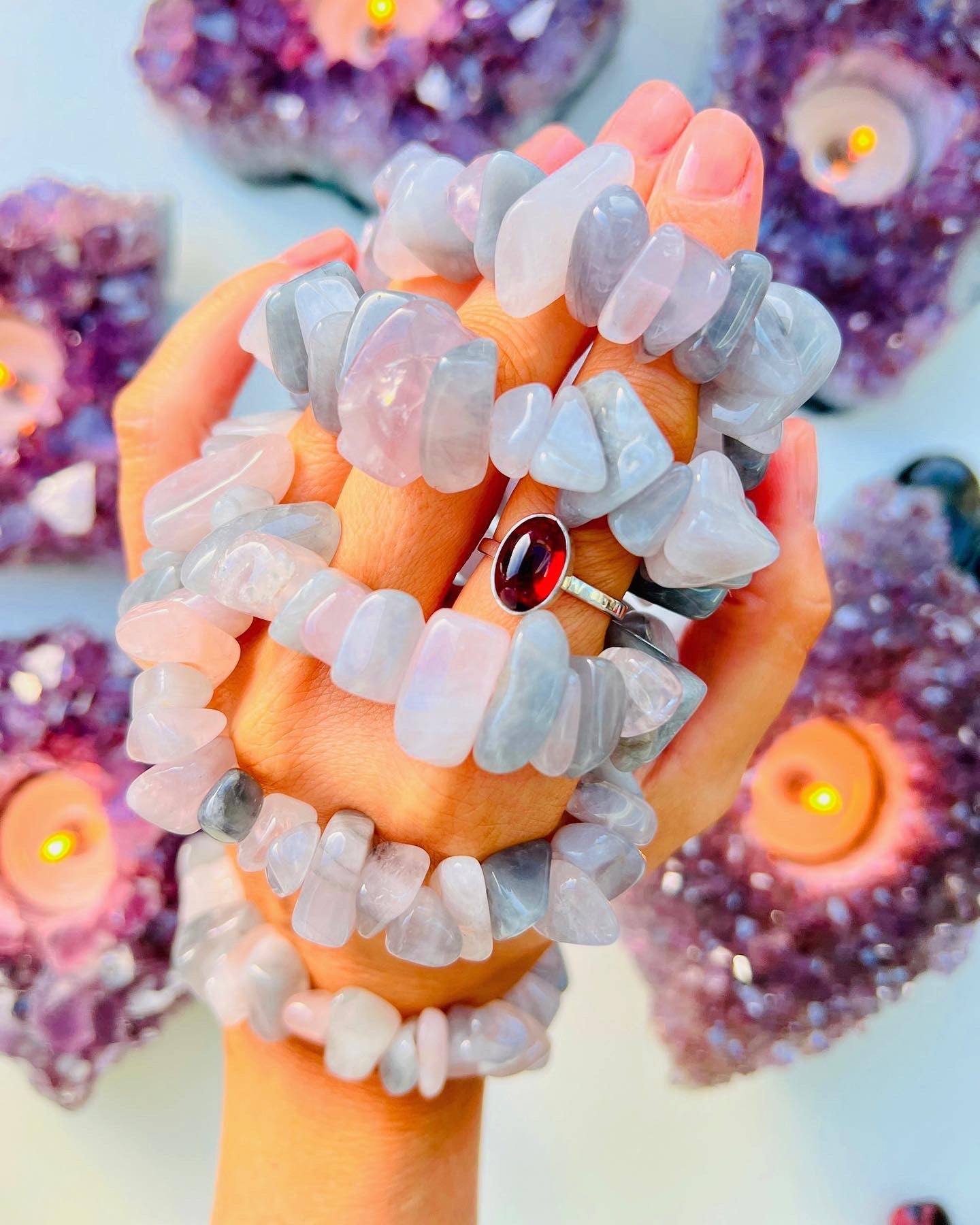 Luna Moon Rose Quartz Chunky Bracelet