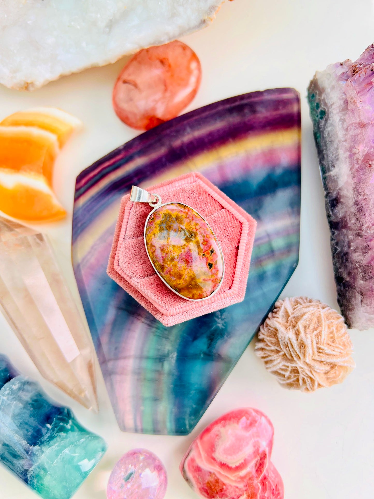 Pink Orbicular Jasper Pendant